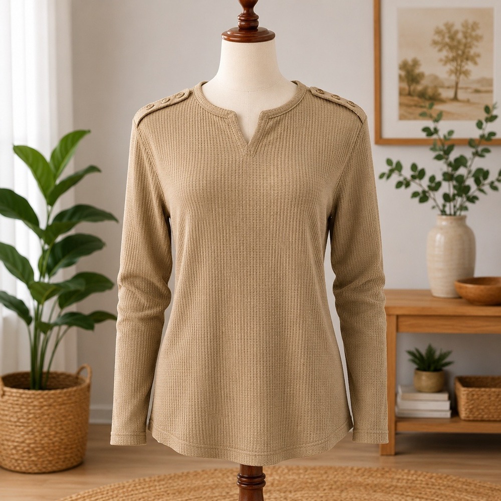 NWT Cupshe Waffle Knit Top  XL Olive Green Crochet‎ Lace Shoulder Long Sleeve